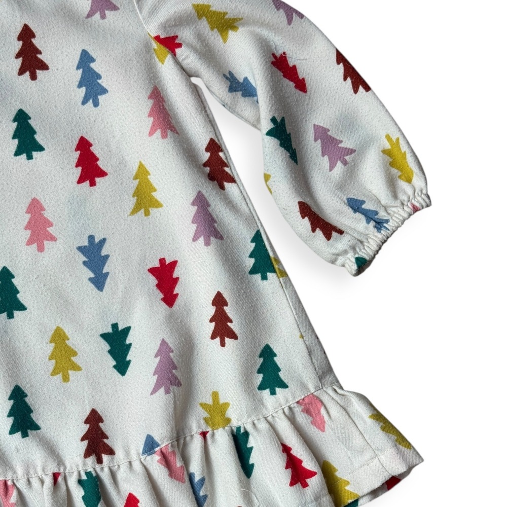 Hanna Andersson Girl's 3T Christmas Tree Print Long Sleeve Ruffle Dress - Picture 3 of 8
